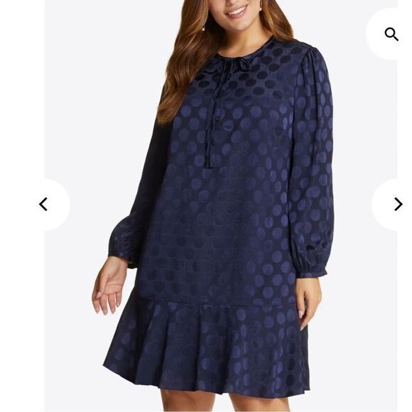 Draper James Tie Neck Flounce Shift Dress NWOT Sz 1X navy blue - Picture 3 of 11